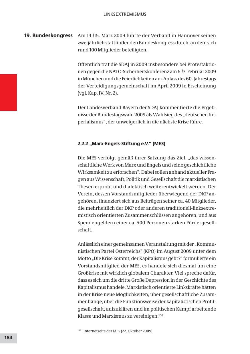 Seite 184 des Verfassungsschutzbericht 2009 Bund
