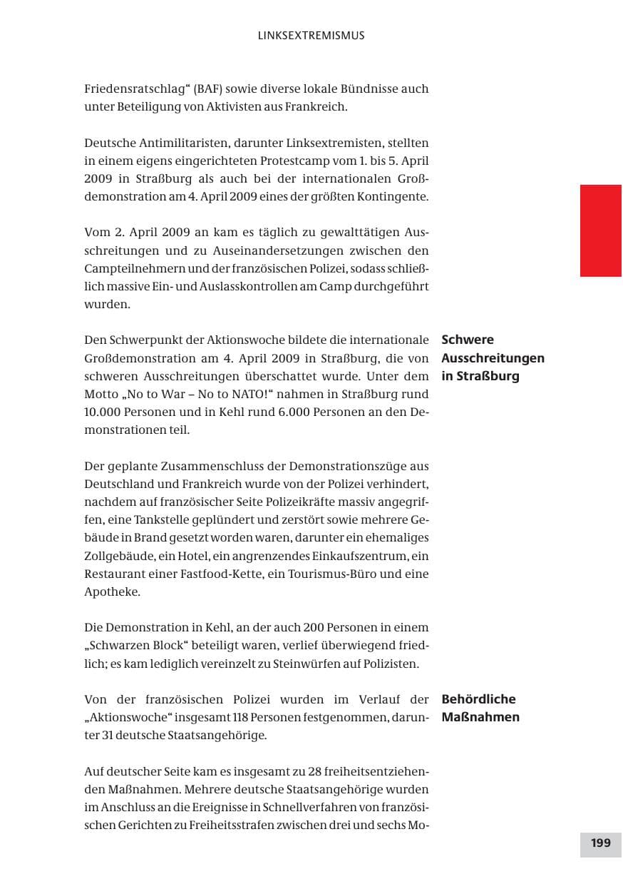 Seite 199 des Verfassungsschutzbericht 2009 Bund