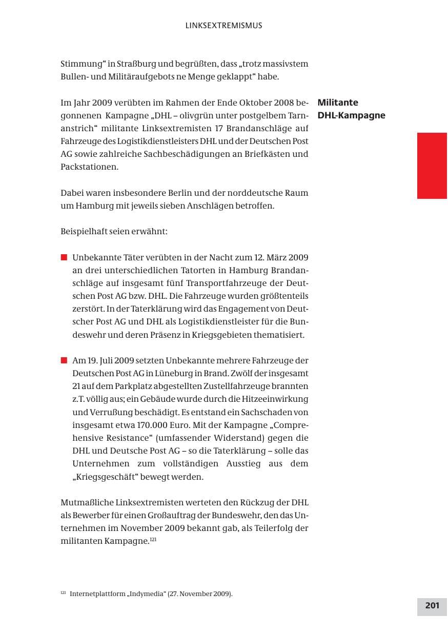 Seite 201 des Verfassungsschutzbericht 2009 Bund