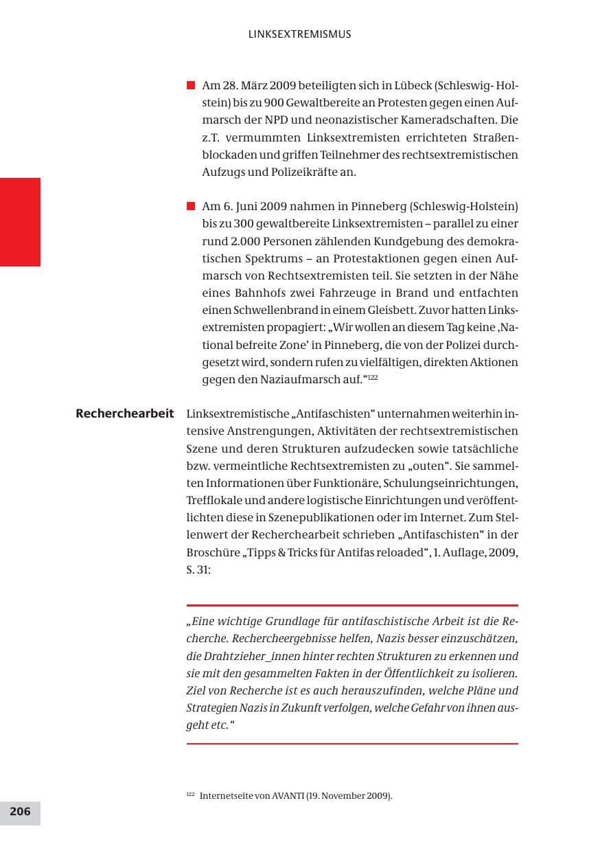 Seite 206 des Verfassungsschutzbericht 2009 Bund