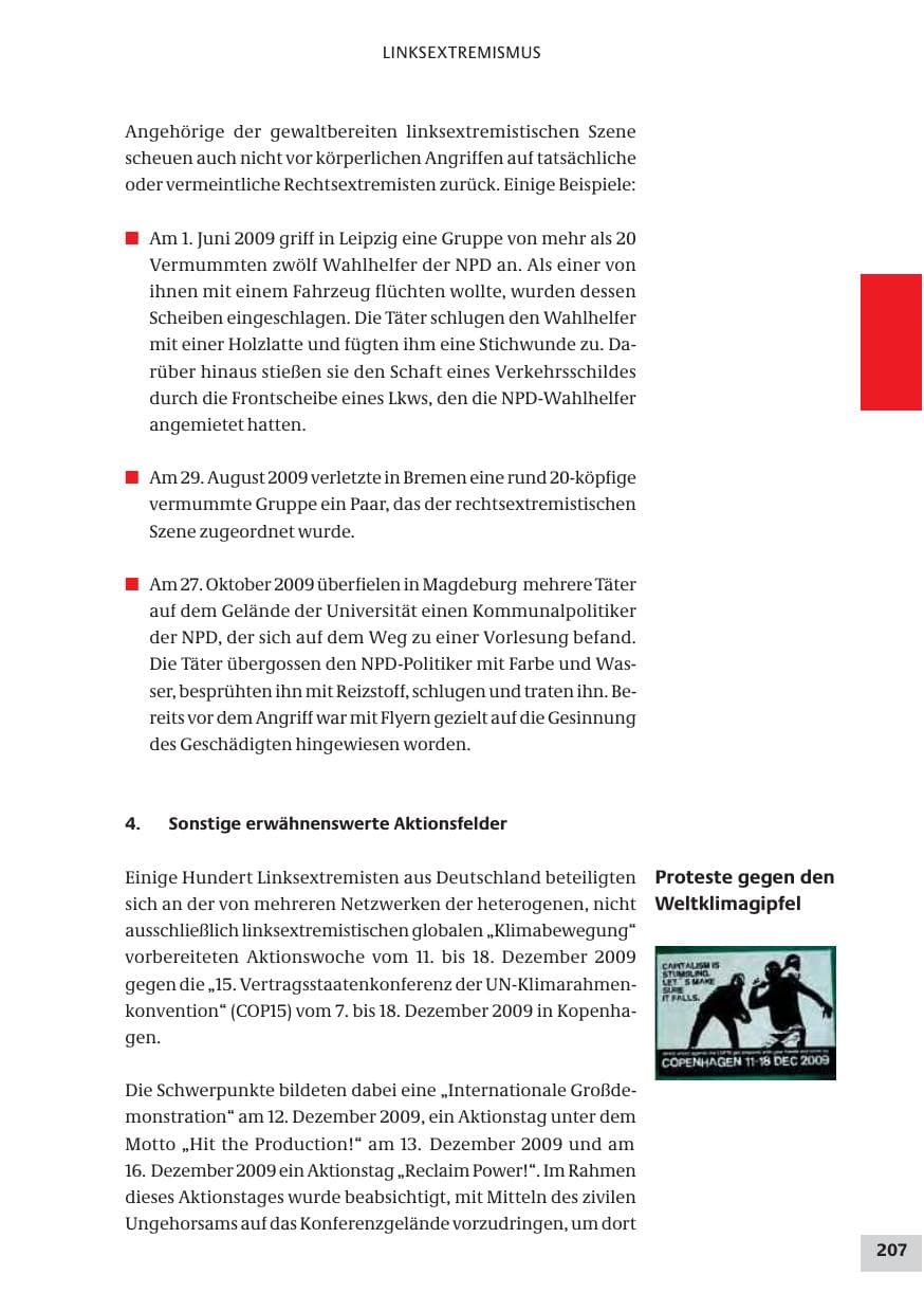 Seite 207 des Verfassungsschutzbericht 2009 Bund