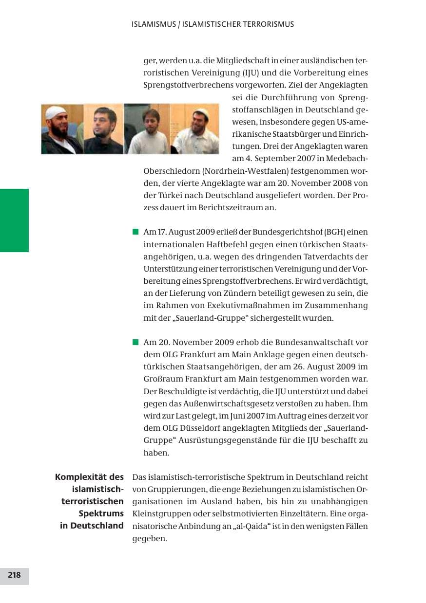 Seite 218 des Verfassungsschutzbericht 2009 Bund