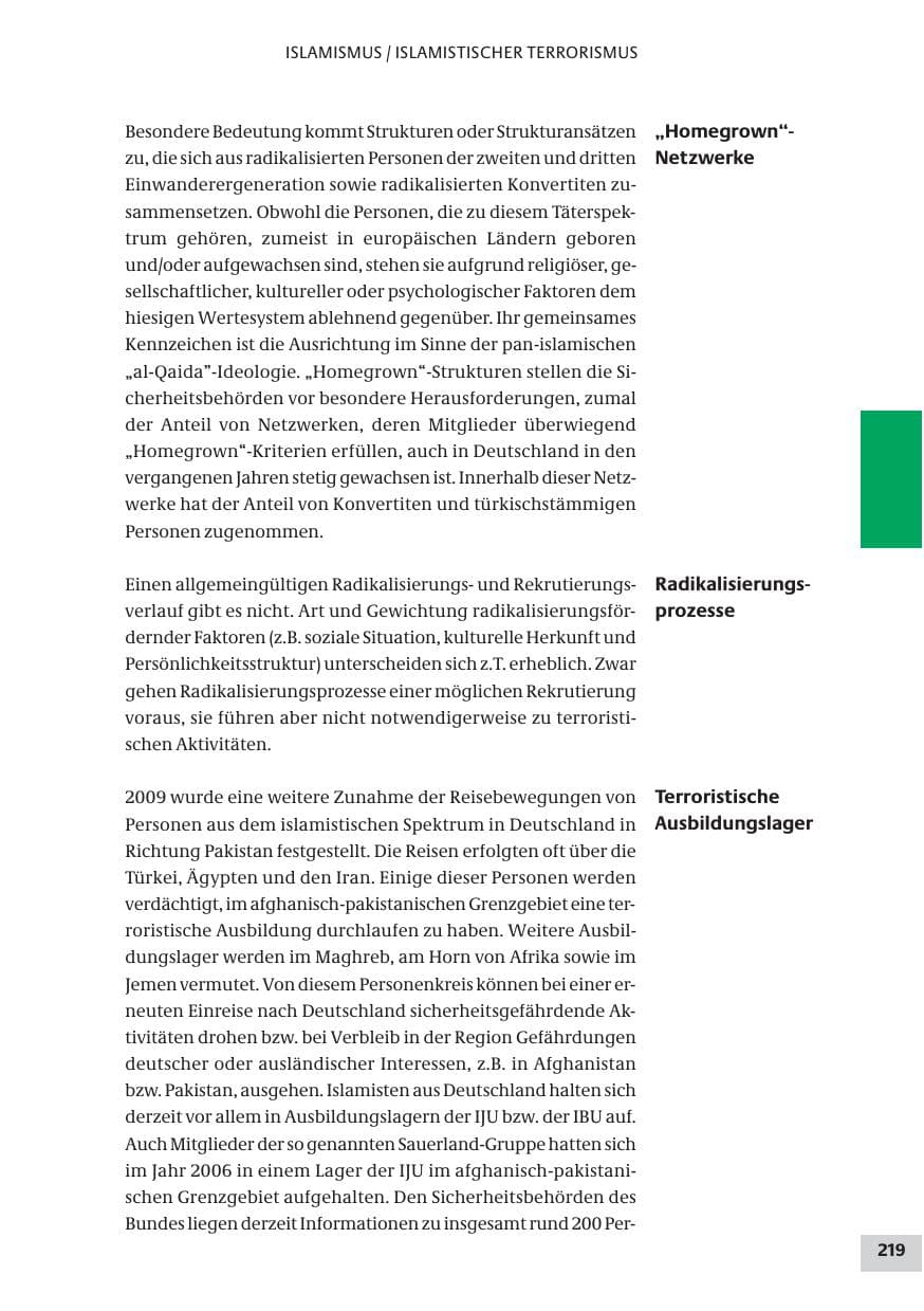 Seite 219 des Verfassungsschutzbericht 2009 Bund