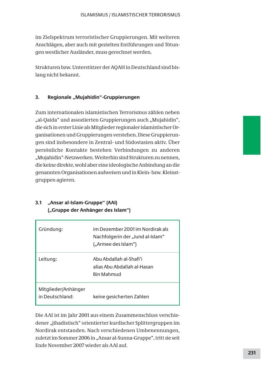 Seite 231 des Verfassungsschutzbericht 2009 Bund