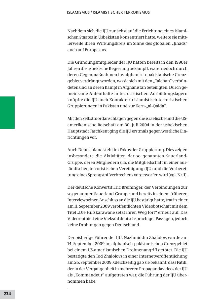 Seite 234 des Verfassungsschutzbericht 2009 Bund