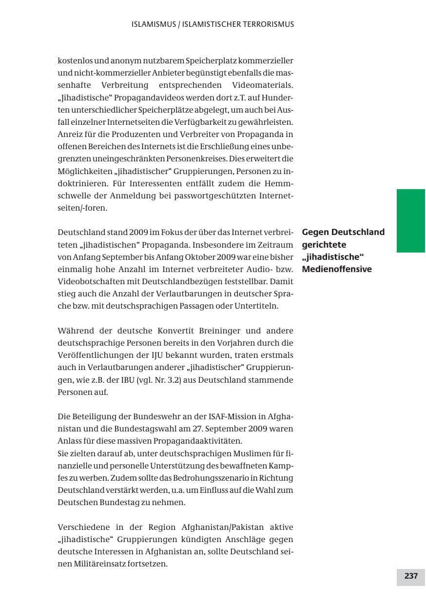 Seite 237 des Verfassungsschutzbericht 2009 Bund