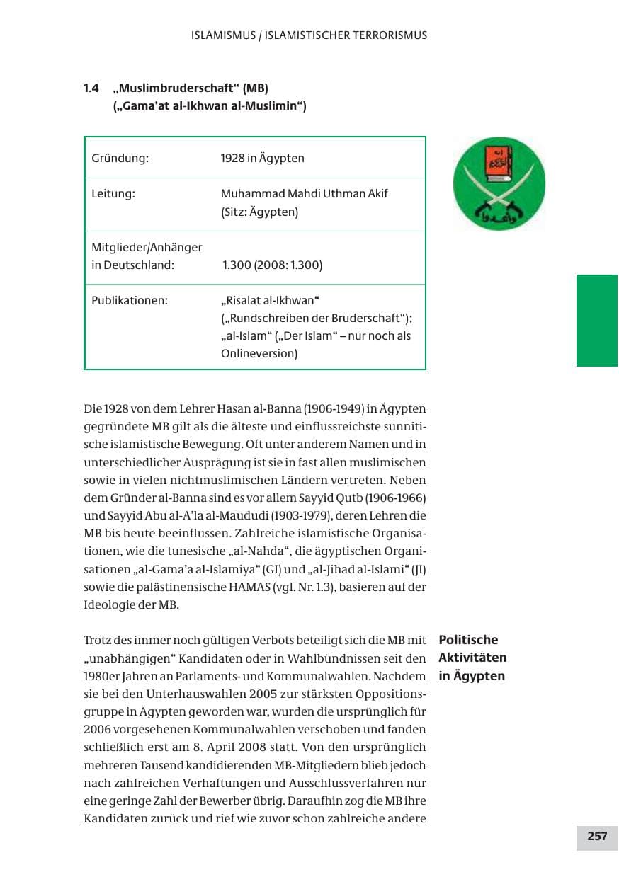 Seite 257 des Verfassungsschutzbericht 2009 Bund