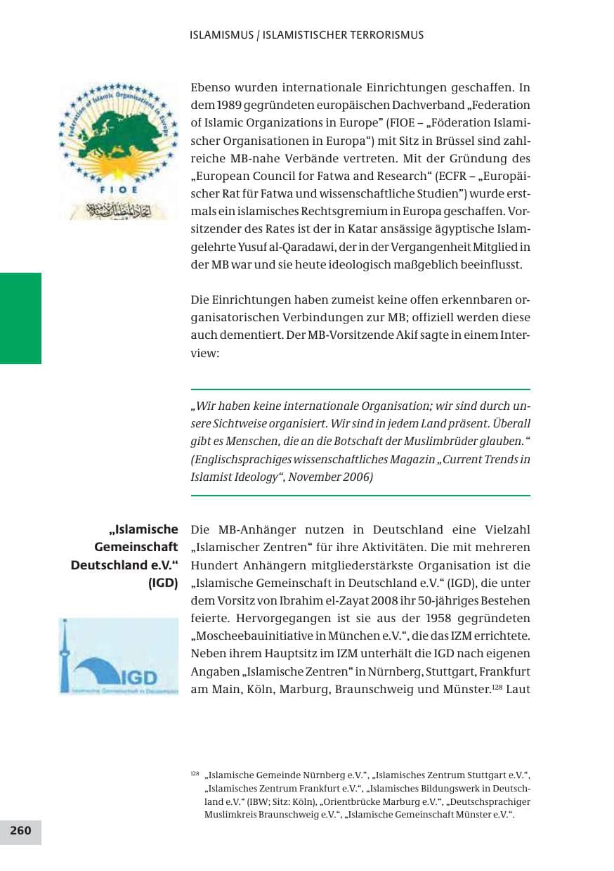Seite 260 des Verfassungsschutzbericht 2009 Bund