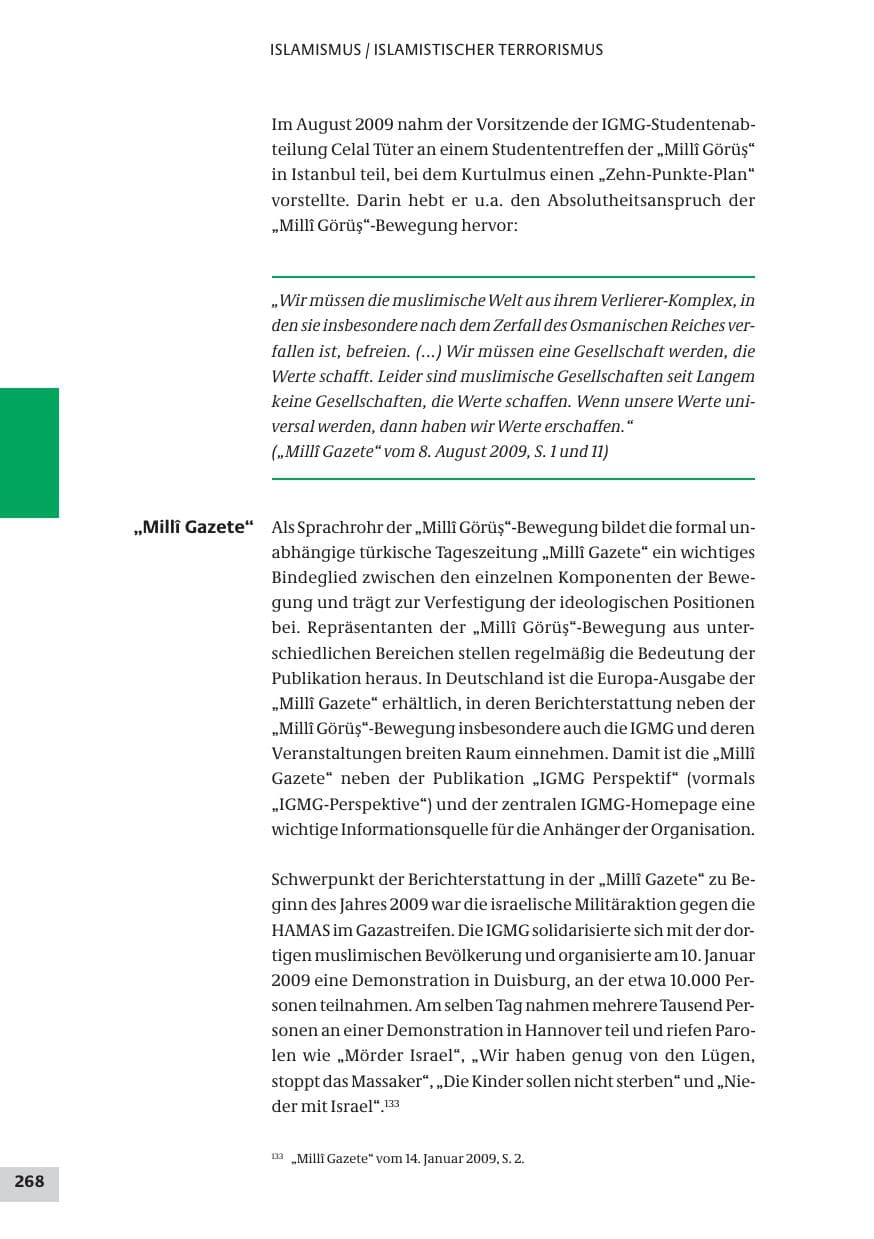 Seite 268 des Verfassungsschutzbericht 2009 Bund