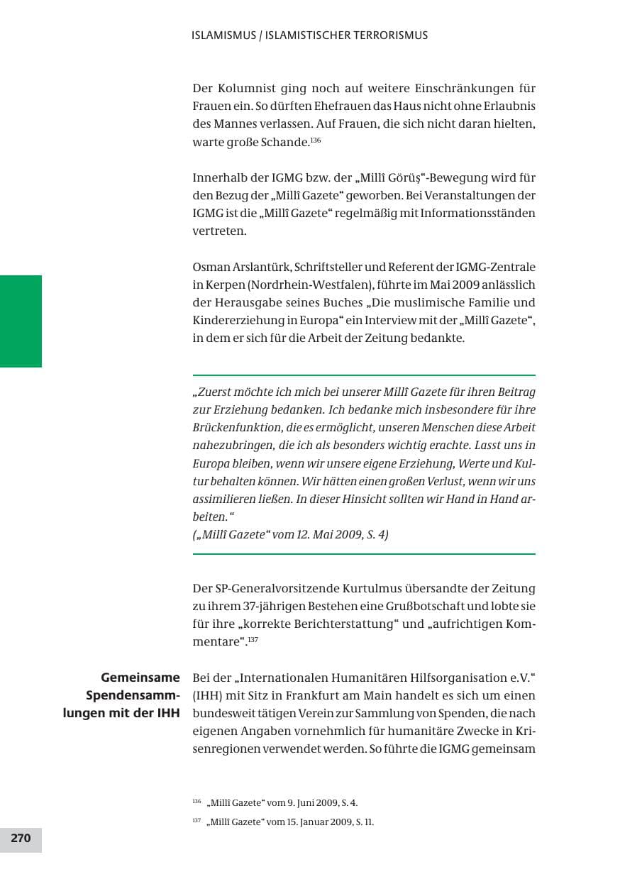 Seite 270 des Verfassungsschutzbericht 2009 Bund