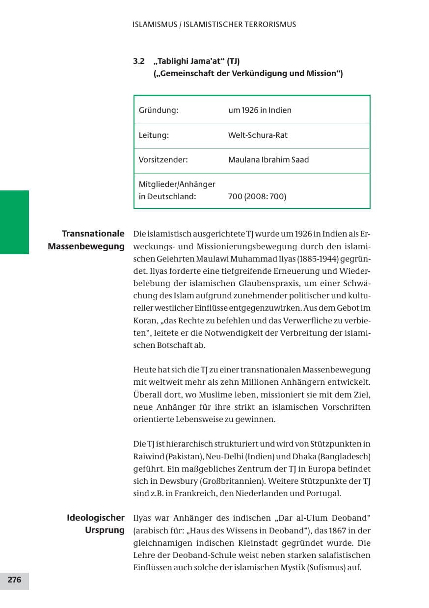 Seite 276 des Verfassungsschutzbericht 2009 Bund
