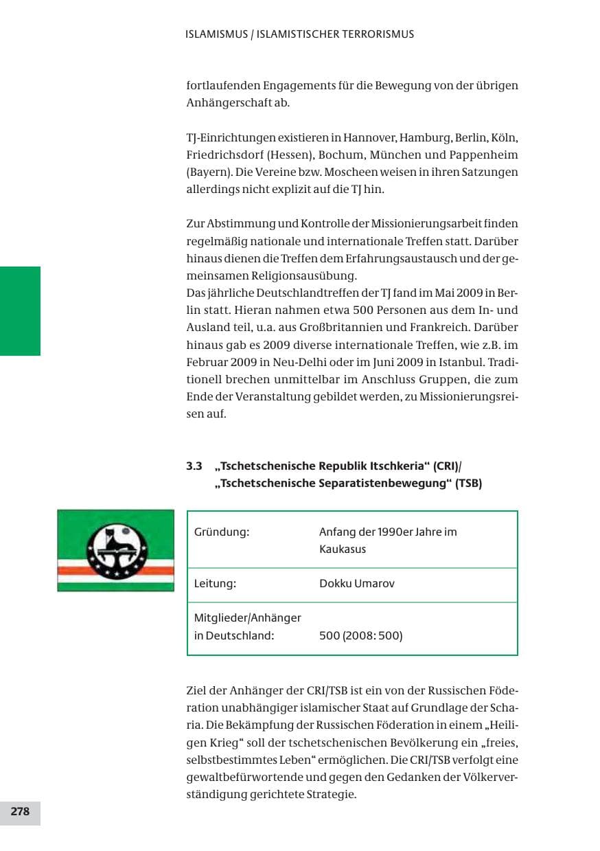 Seite 278 des Verfassungsschutzbericht 2009 Bund