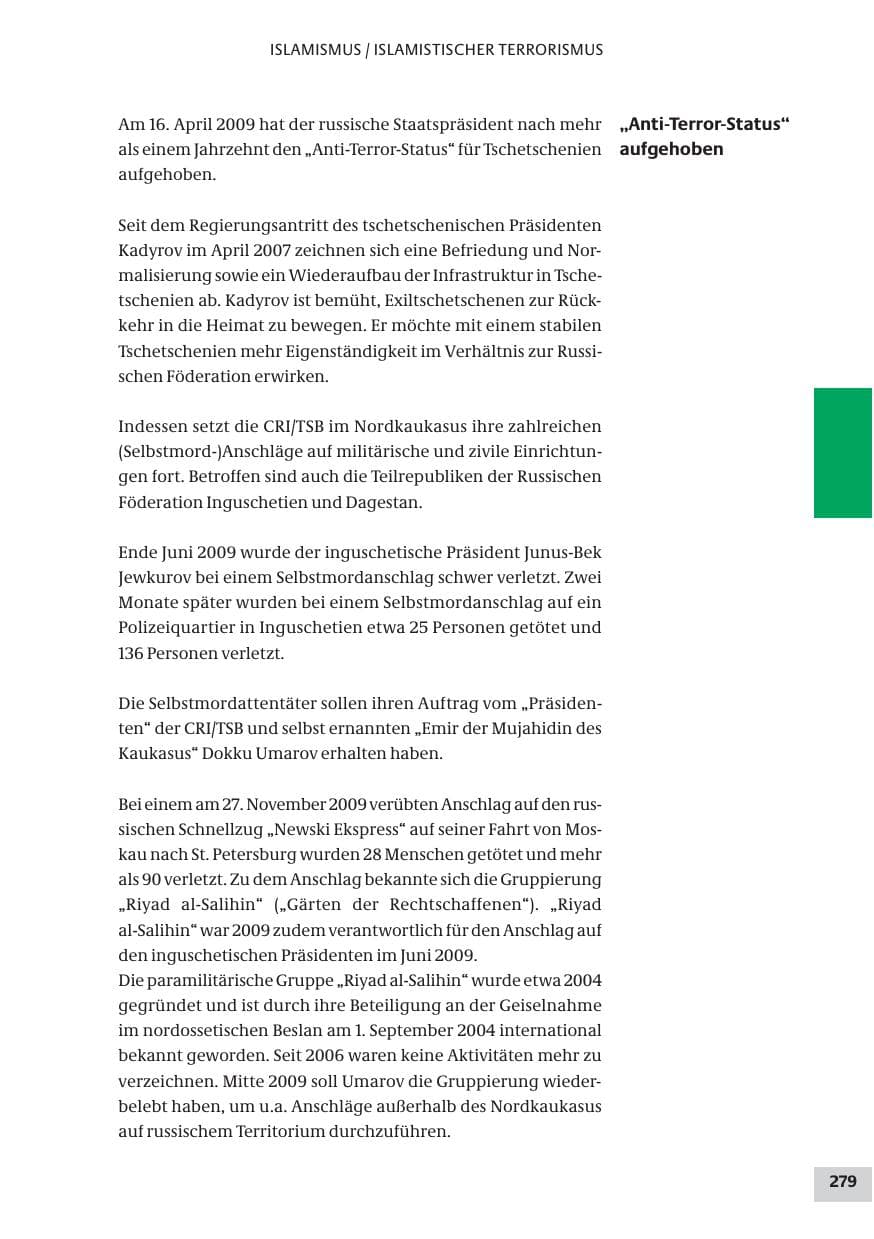 Seite 279 des Verfassungsschutzbericht 2009 Bund