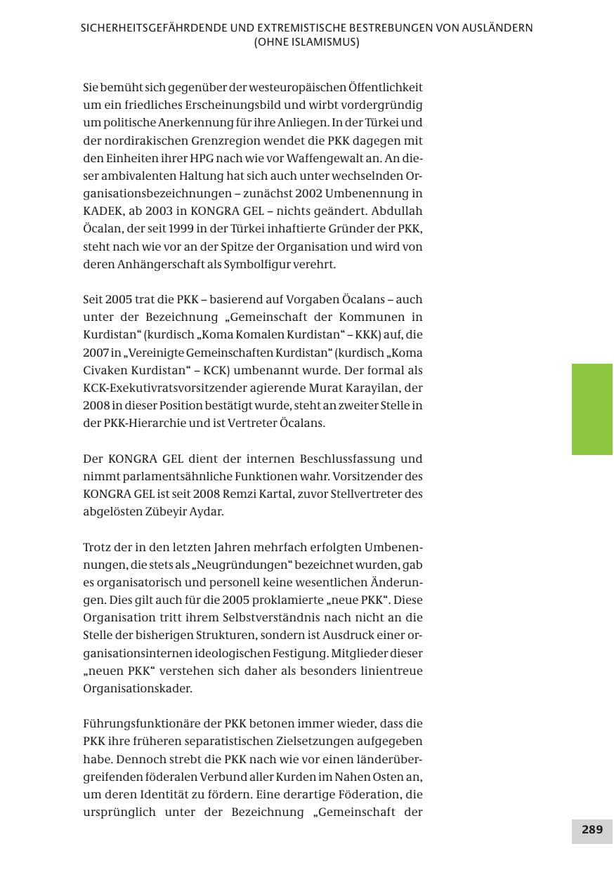 Seite 289 des Verfassungsschutzbericht 2009 Bund