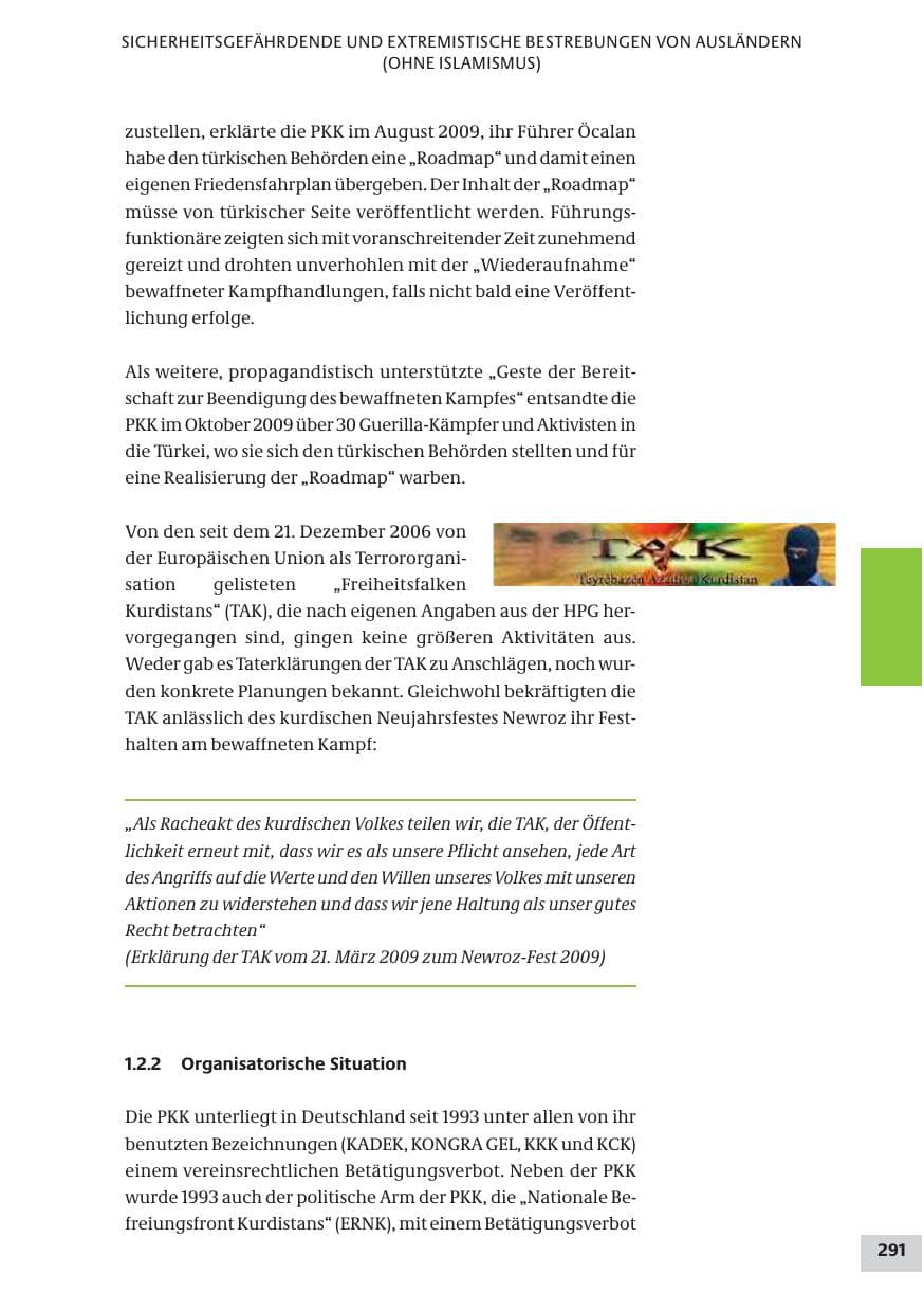 Seite 291 des Verfassungsschutzbericht 2009 Bund