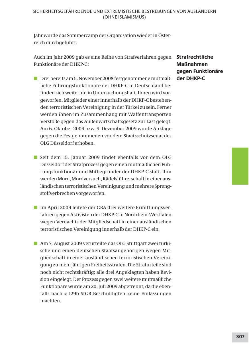 Seite 307 des Verfassungsschutzbericht 2009 Bund