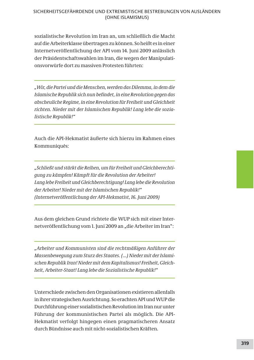 Seite 319 des Verfassungsschutzbericht 2009 Bund