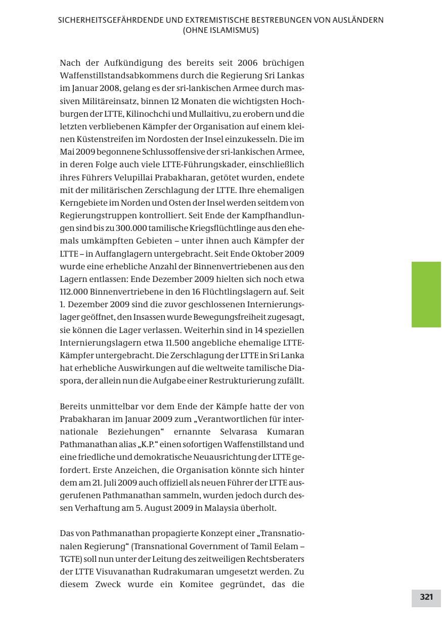 Seite 321 des Verfassungsschutzbericht 2009 Bund