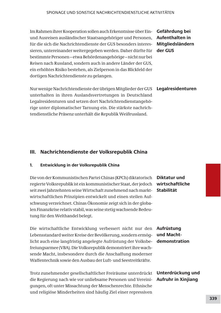 Seite 339 des Verfassungsschutzbericht 2009 Bund