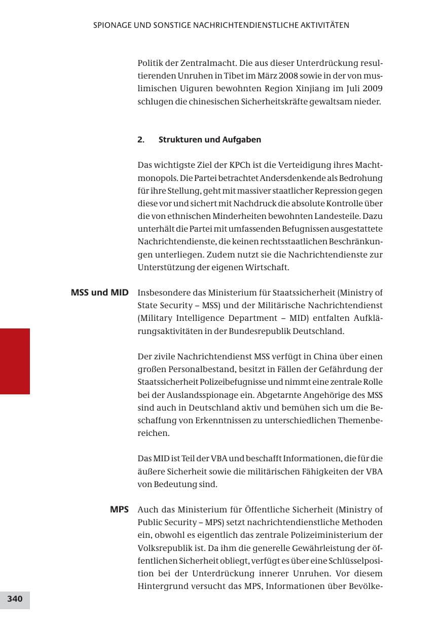 Seite 340 des Verfassungsschutzbericht 2009 Bund