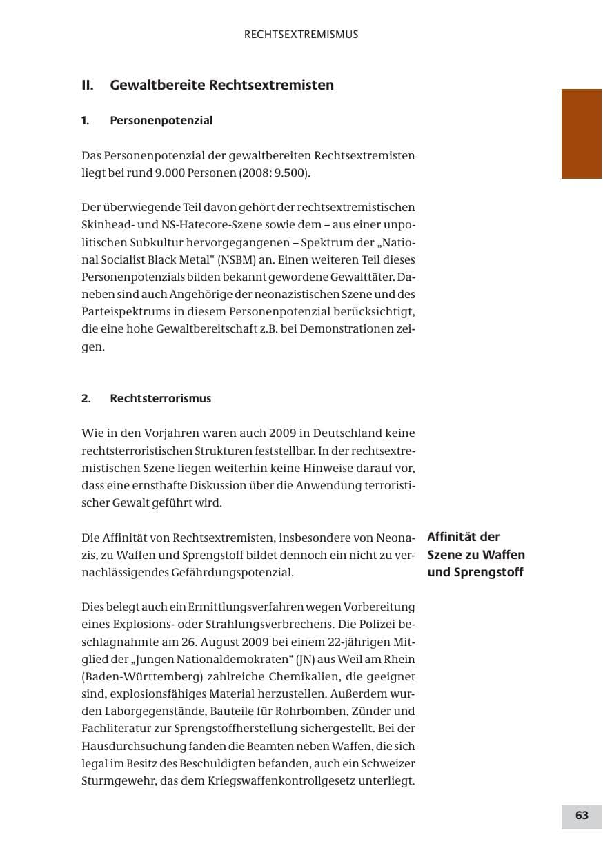 Seite 63 des Verfassungsschutzbericht 2009 Bund