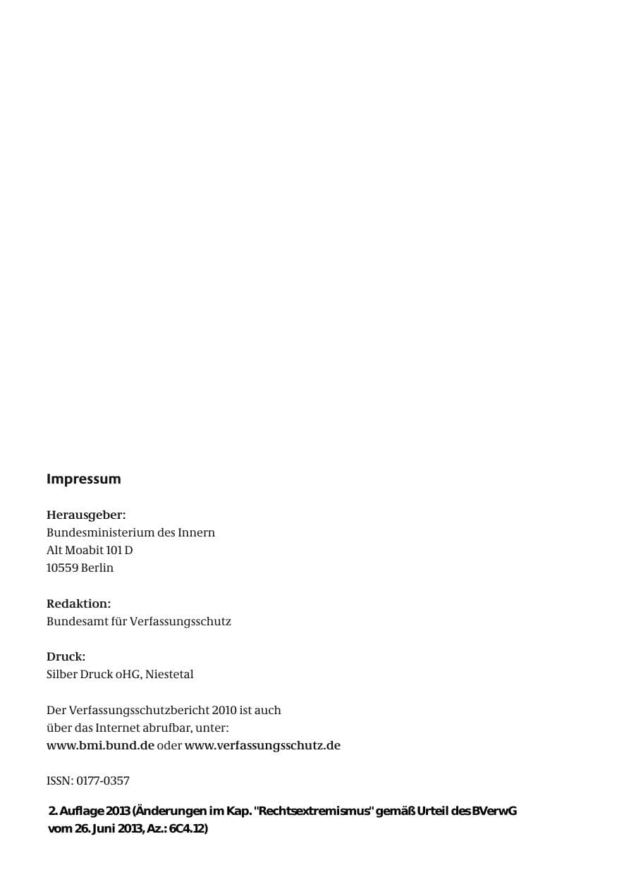 Seite 2 des Verfassungsschutzbericht 2010 Bund