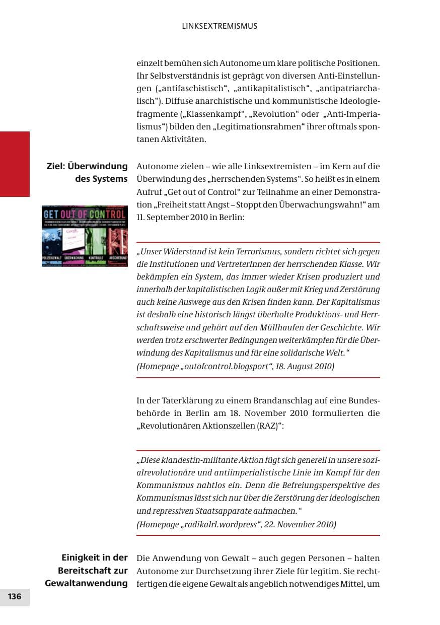 Seite 136 des Verfassungsschutzbericht 2010 Bund
