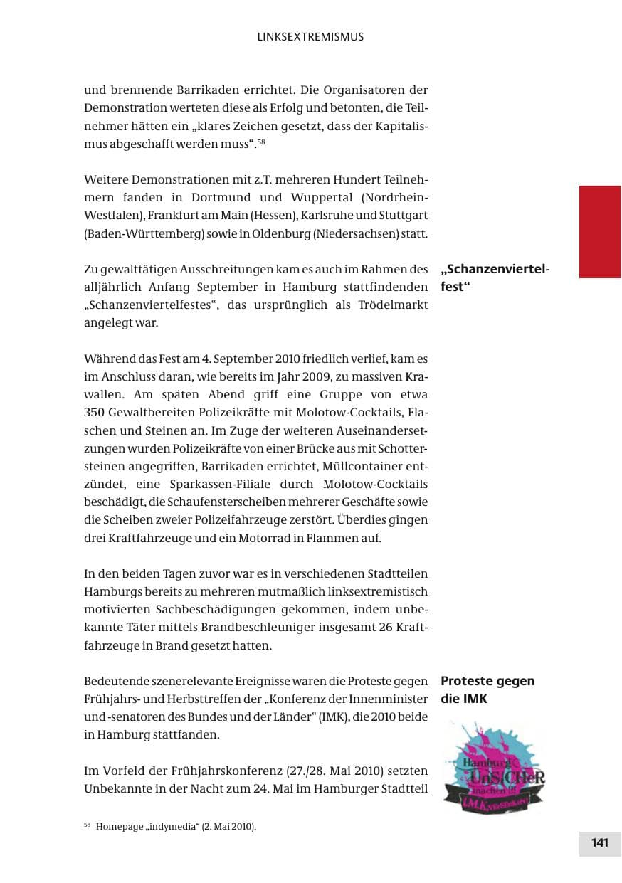 Seite 141 des Verfassungsschutzbericht 2010 Bund