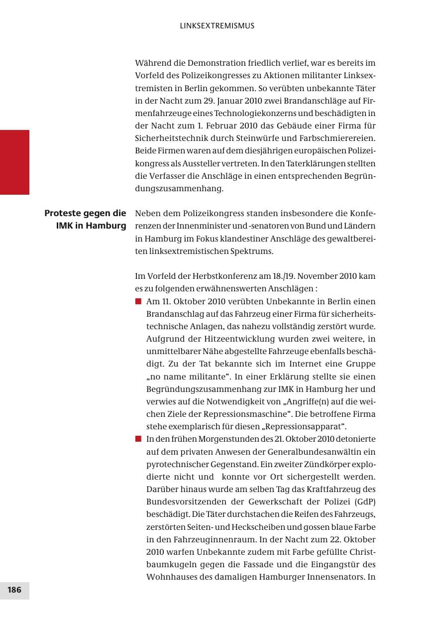 Seite 186 des Verfassungsschutzbericht 2010 Bund