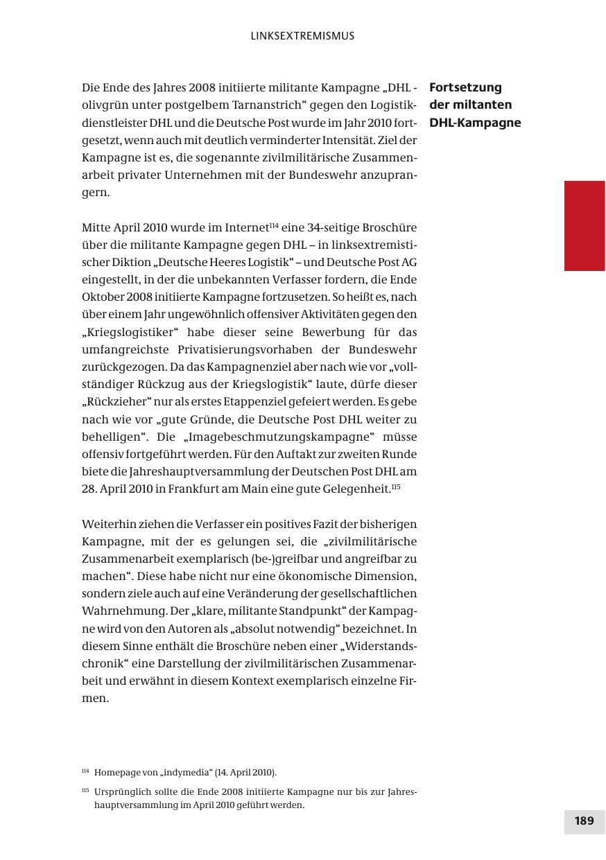 Seite 189 des Verfassungsschutzbericht 2010 Bund