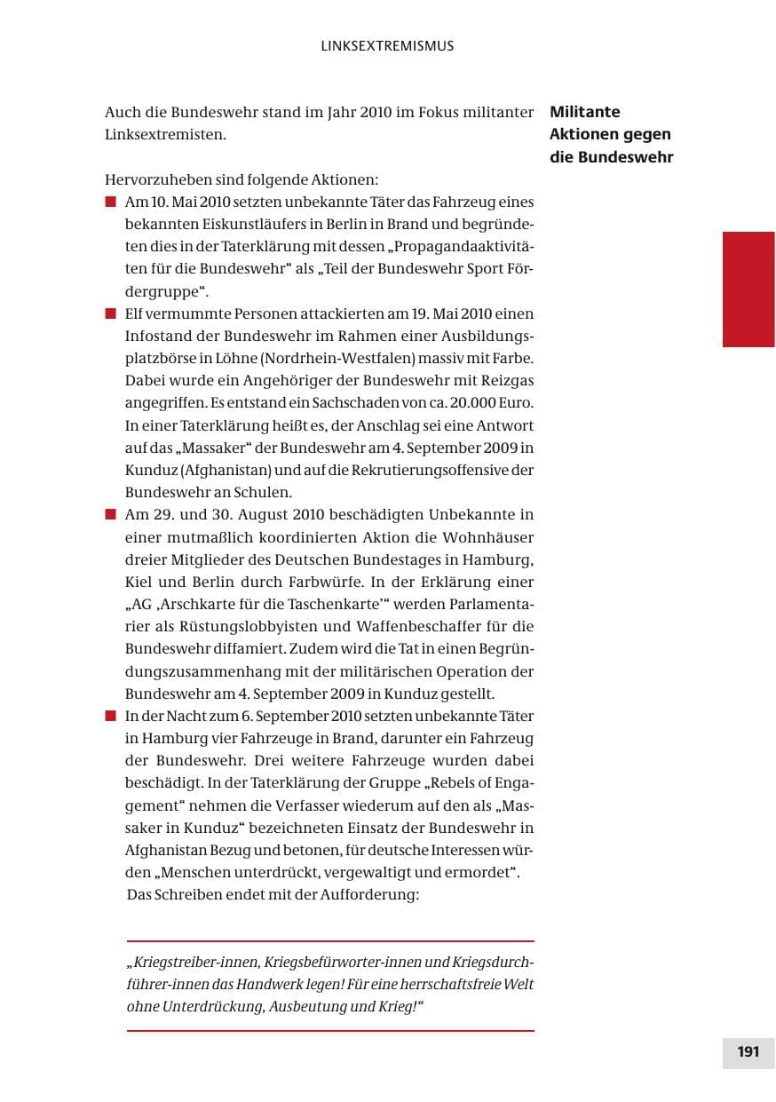 Seite 191 des Verfassungsschutzbericht 2010 Bund
