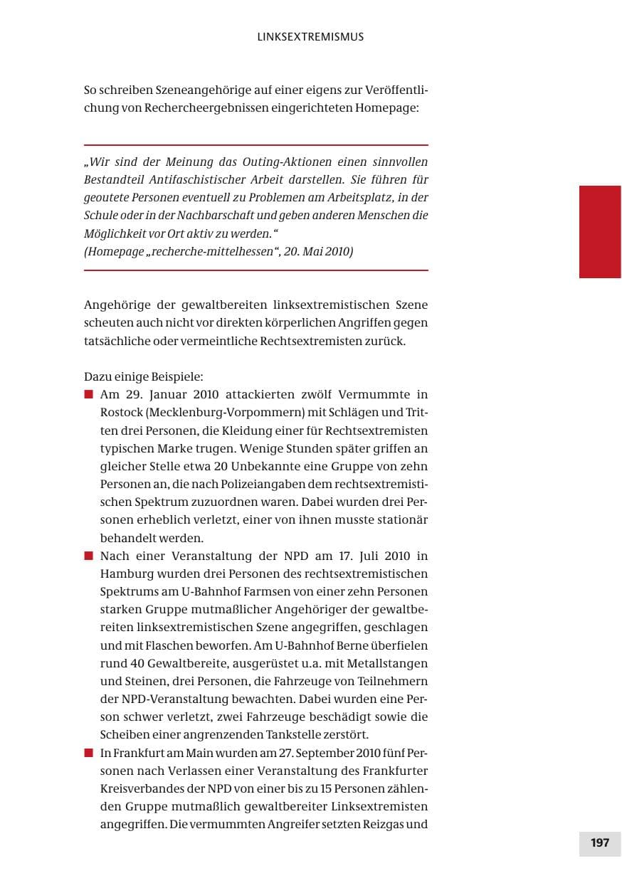 Seite 197 des Verfassungsschutzbericht 2010 Bund