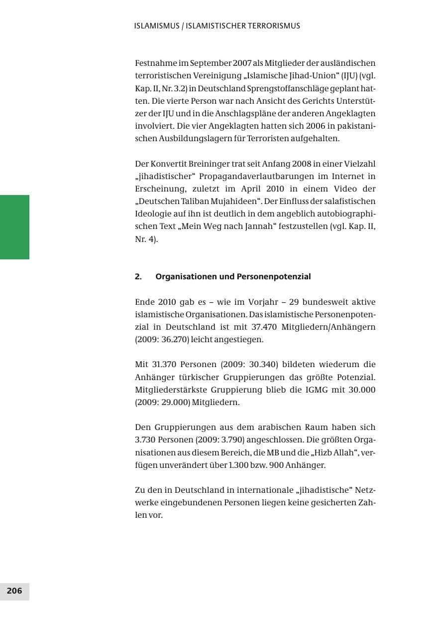 Seite 206 des Verfassungsschutzbericht 2010 Bund