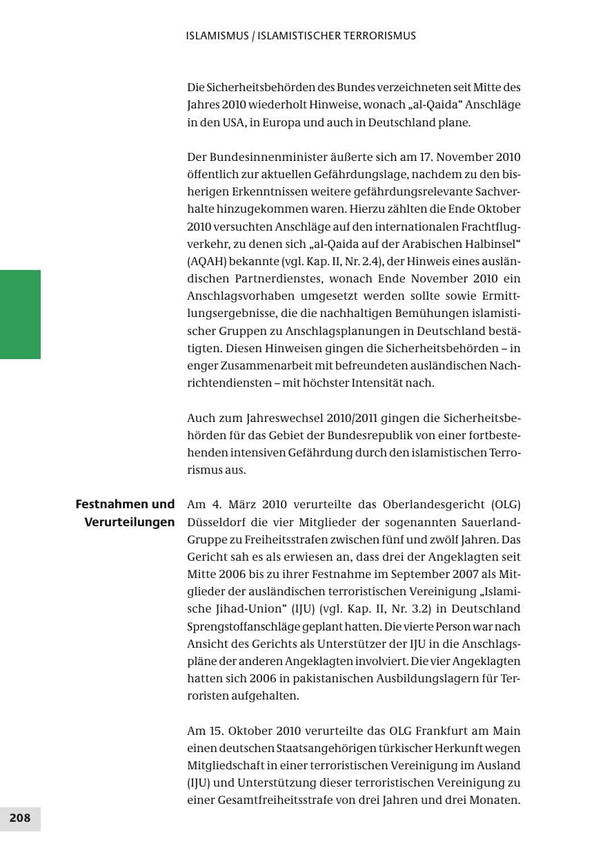 Seite 208 des Verfassungsschutzbericht 2010 Bund