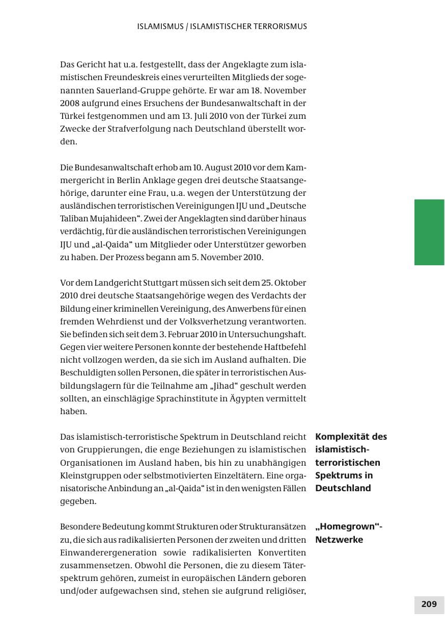 Seite 209 des Verfassungsschutzbericht 2010 Bund