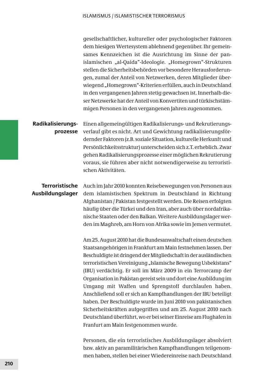 Seite 210 des Verfassungsschutzbericht 2010 Bund
