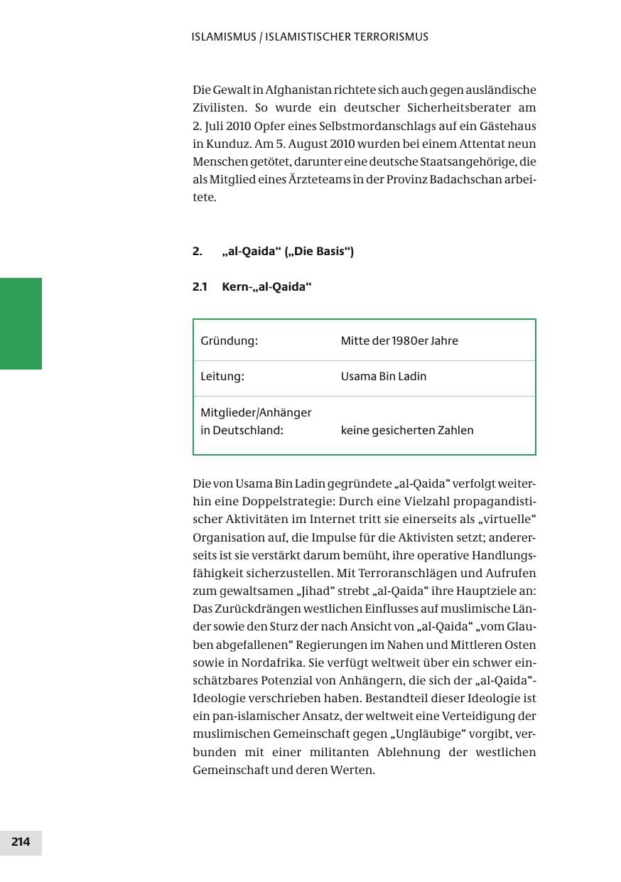 Seite 214 des Verfassungsschutzbericht 2010 Bund