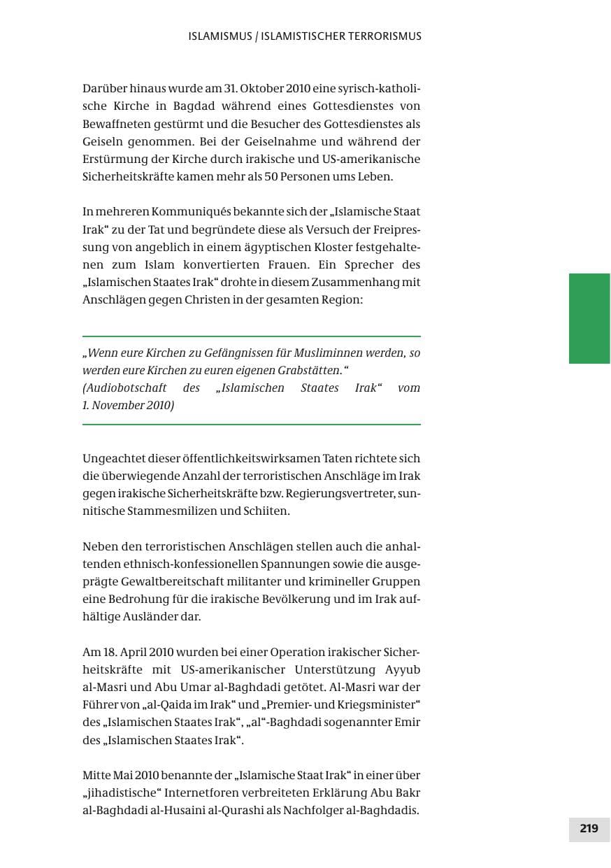 Seite 219 des Verfassungsschutzbericht 2010 Bund