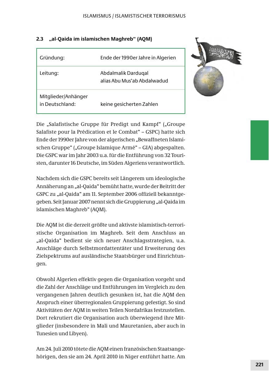 Seite 221 des Verfassungsschutzbericht 2010 Bund