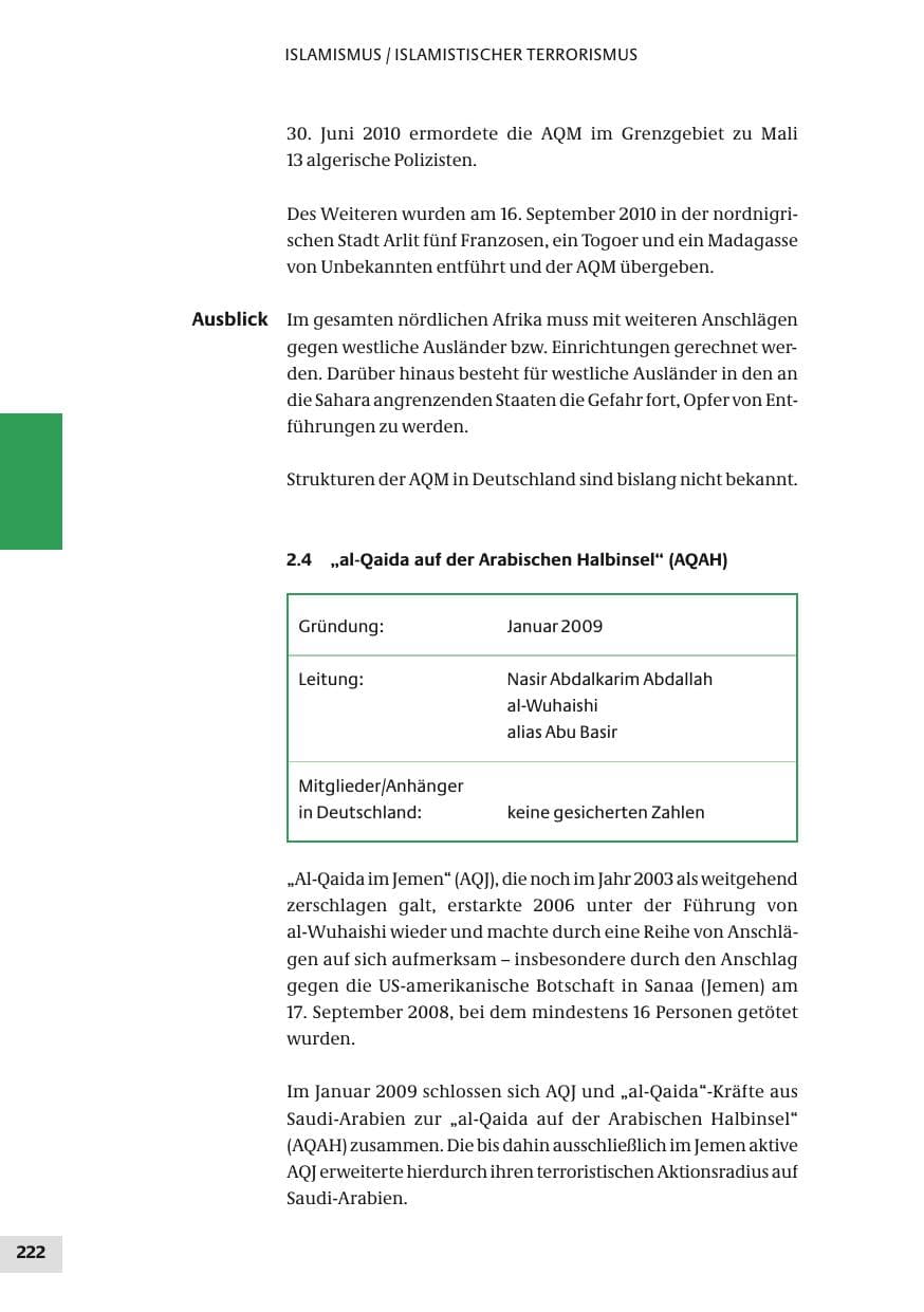 Seite 222 des Verfassungsschutzbericht 2010 Bund