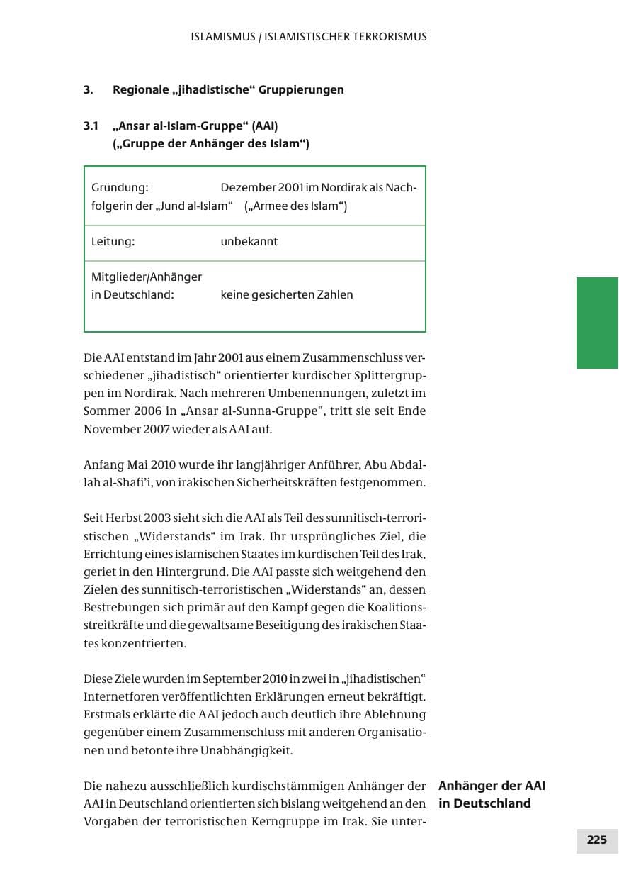 Seite 225 des Verfassungsschutzbericht 2010 Bund