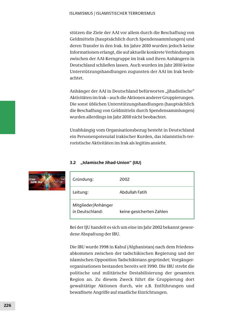 Seite 226 des Verfassungsschutzbericht 2010 Bund