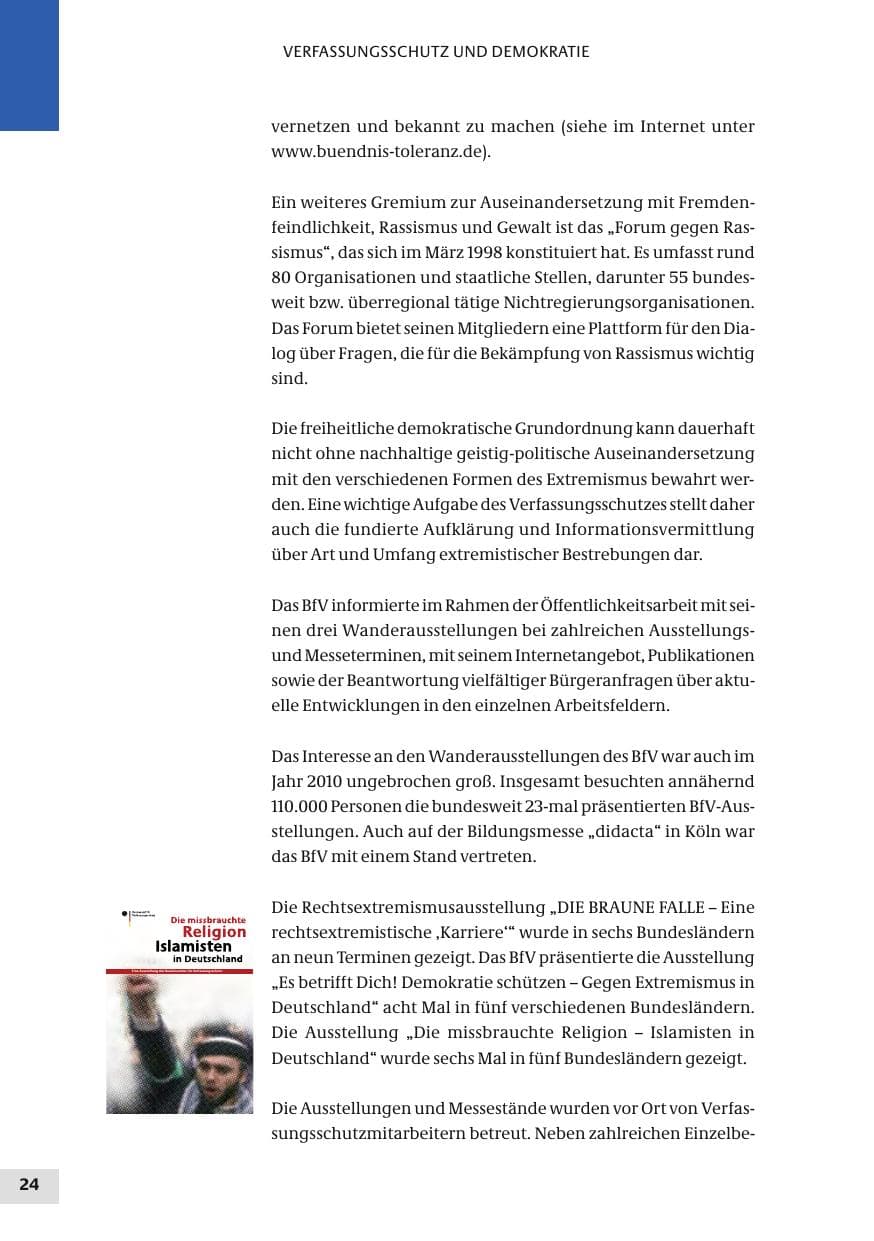 Seite 24 des Verfassungsschutzbericht 2010 Bund