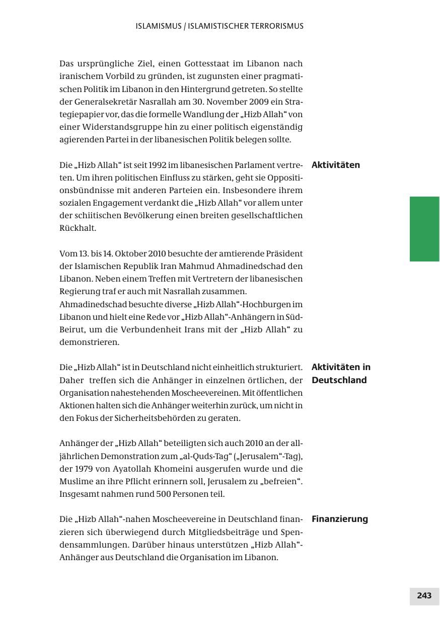 Seite 243 des Verfassungsschutzbericht 2010 Bund