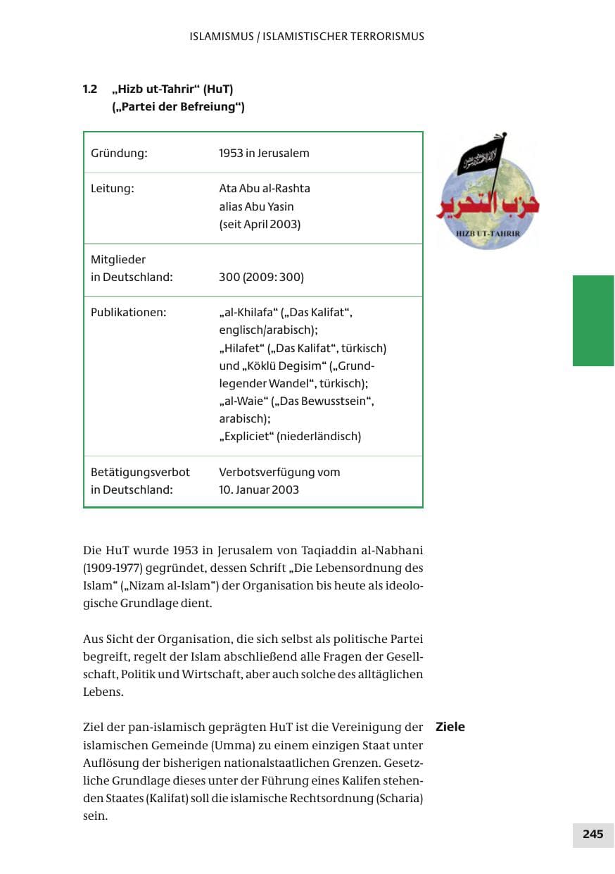 Seite 245 des Verfassungsschutzbericht 2010 Bund