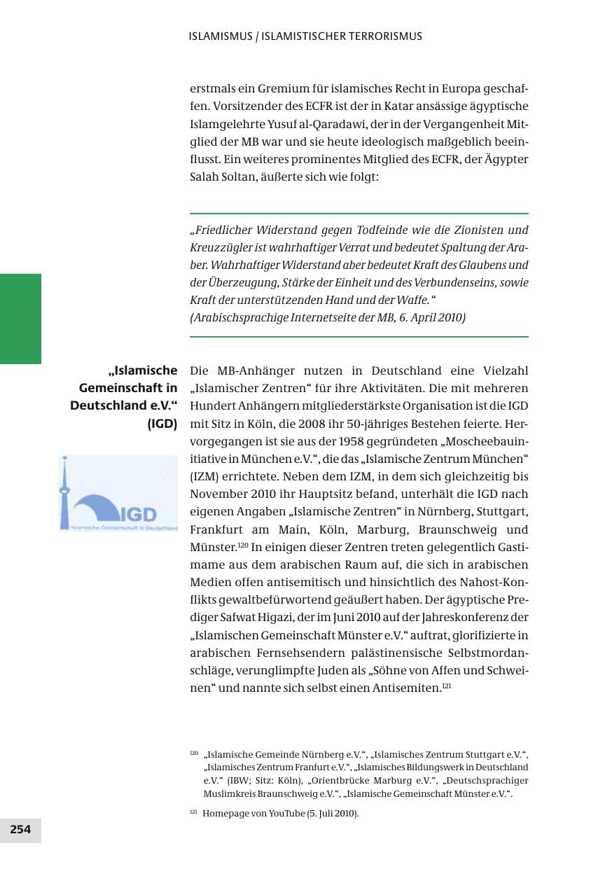 Seite 254 des Verfassungsschutzbericht 2010 Bund