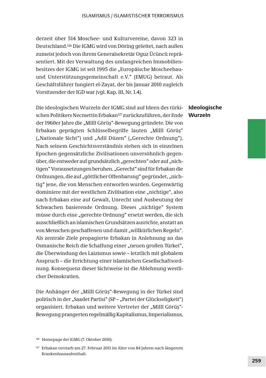Seite 259 des Verfassungsschutzbericht 2010 Bund