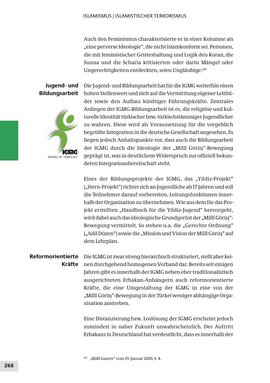 Seite 268 des Verfassungsschutzbericht 2010 Bund