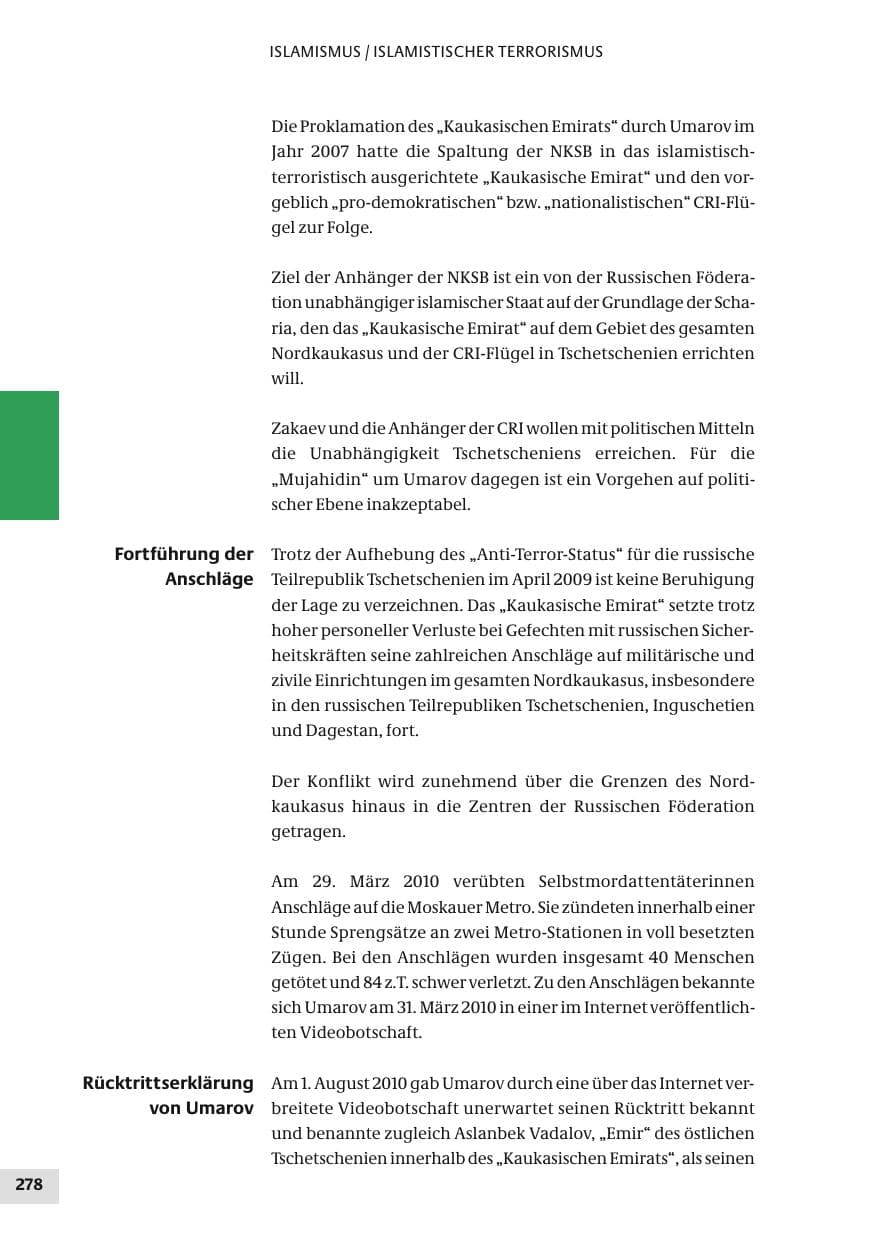 Seite 278 des Verfassungsschutzbericht 2010 Bund