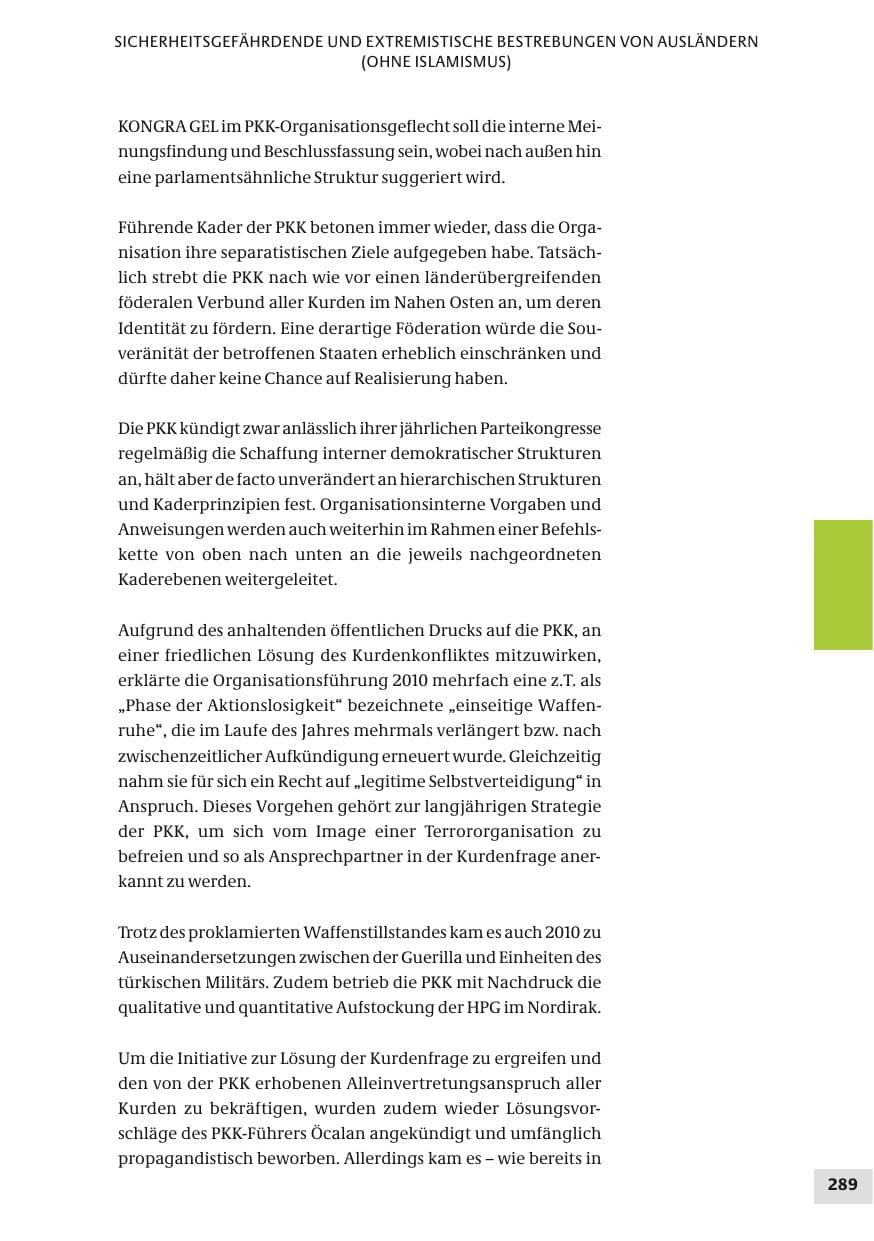 Seite 289 des Verfassungsschutzbericht 2010 Bund